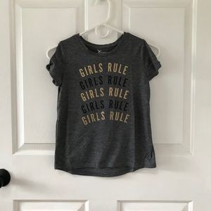 Old Navy Active gray gold Girls Rule Tee shoulder cutouts Girls Size 10 /12